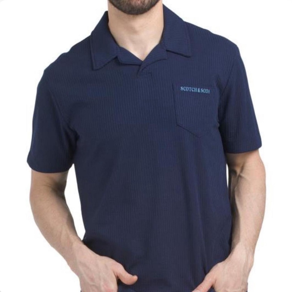 Scotch & Soda Men's Navy Short-Sleeve Camp Collar Polo